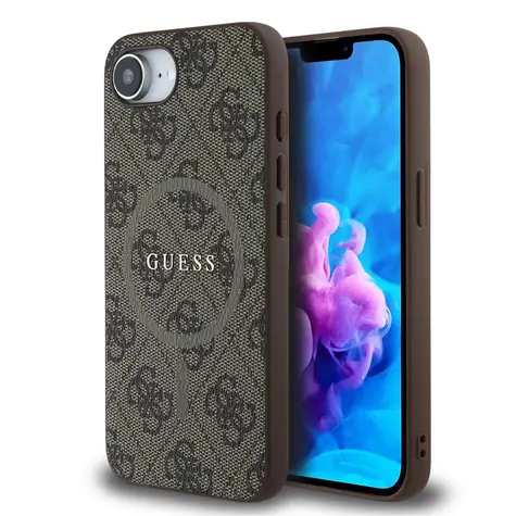 Guess PU Leather 4G Colored Ring MagSafe Zadní Kryt pro iPhone 16e hnědá