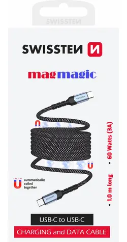 SWISSTEN Magnetický datový kabel USB-C - USB-C 1m / 60W / opletený