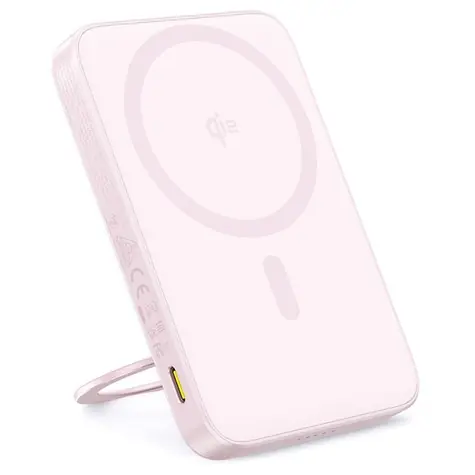 Baseus PicoGo Qi2 s otočným stojanem 5000mAh 20W růžová / Powerbanka / USB-C / Qi2 / Magsafe