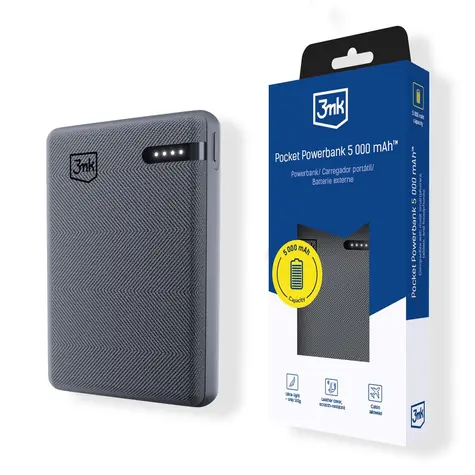 3mk Pocket 5000mAh šedá / Powerbanka / 12W / USB-C