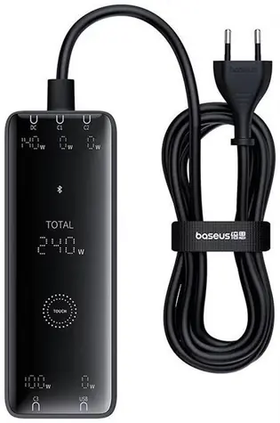 Baseus Digital Charger 240W GaN (P10163901113-00) Nabíjecí stanice černá / 3xUSB-C / 1xUSB-A / 1xDC