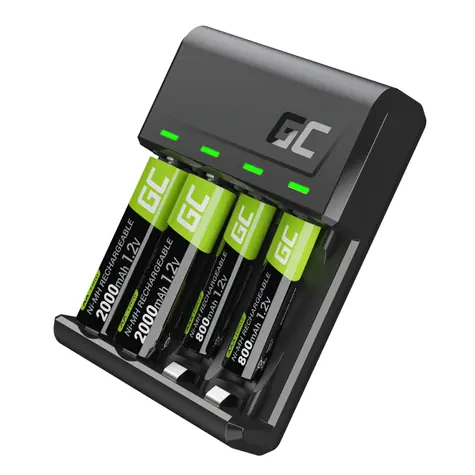 Green Cell GRSETGC03 / nabíječka baterií / NiMH / 1.2A / nabíjení samotných článků / včetně 2xAA+2xAAA