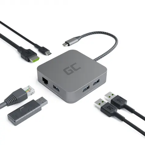 Green Cell AK61 / Docking Station / 3xUSB 3.0 / HDMI 4K (30Hz) / Ethernet 1Gbps / USB-C