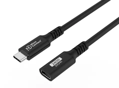 MicroConnect USB3.2CC05EX Prodlužovací kabel USB-C 3.2 Gen 2x2 0.5m černá / 1x USB-C(M) / 1x USB-C(F) / 100W