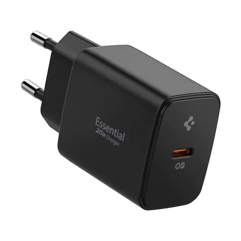 Spigen Essential (EE201EU) Napájecí USB-C adaptér 20W černá / GaN / USB PD 3.0 Fast Charging