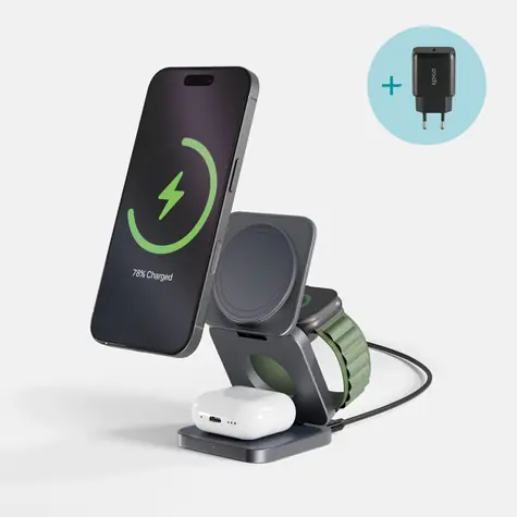 Epico UltraBase 3in1 Fold Mag+ bezdrátový nabíjecí stojánek EF30 - vesmírně šedá