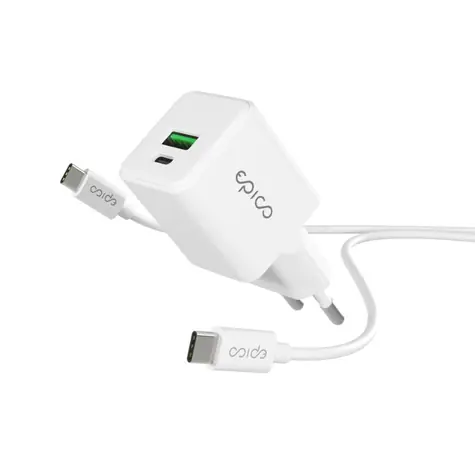 Epico UltraBoost EA10 GaN / 20W / síťový adaptér + kabel 1.2m / bílá / 1x USB-C na USB-C 