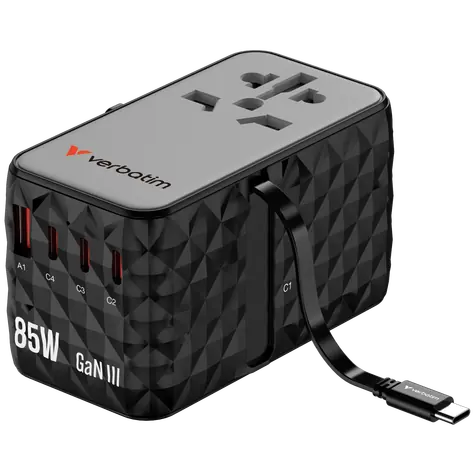 Verbatim 32127 Cestovní univerzální GaN nabíjecí adaptér 85W černá / 3x USB-C / 1x USB-A / QC / PD