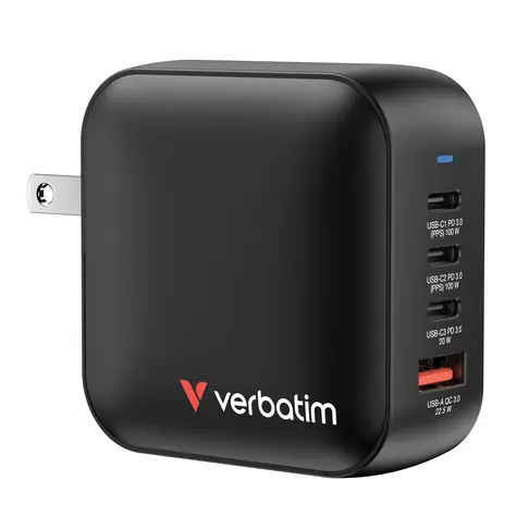 Verbatim 32231 Cestovní univerzální Mini GaN nabíjecí adaptér 100W šedá / 3x USB-C / 1x USB-A / QC / PD
