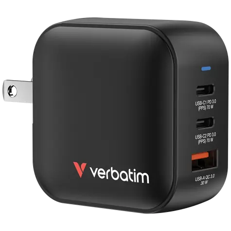 Verbatim 32229 Cestovní univerzální Mini GaN nabíjecí adaptér 70W šedá / 2x USB-C / 1x USB-A / QC / PD