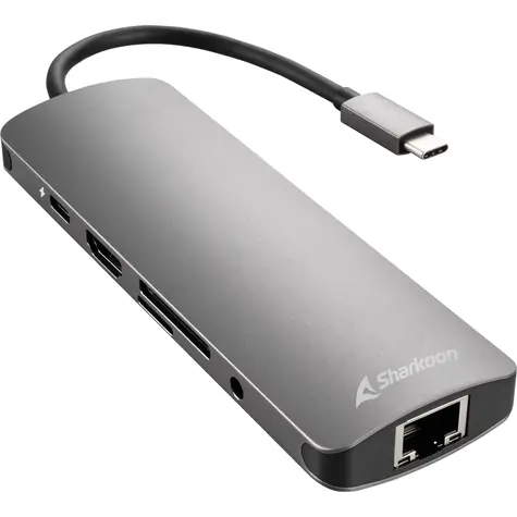 Sharkoon Combo Adapter šedá / dokovací adaptér / 3x USB 3.2 / RJ45 / USB-C 