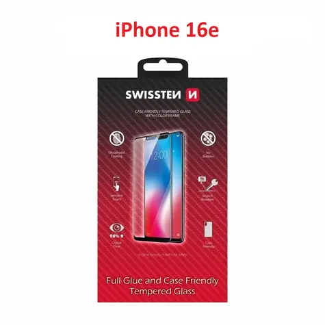 SWISSTEN FULL GLUE COLOR FRAME CASE FRIENDLY sklo pro APPLE IPHONE 16e černá