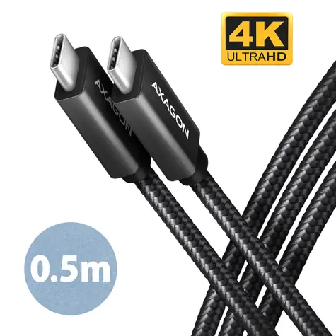 AXAGON BUCM32-CM05AB / SPEED+ kabel USB-C <-> USB-C / 0.5m / USB 20Gbps / PD 100W 5A / 4K HD / ALU / oplet / černý