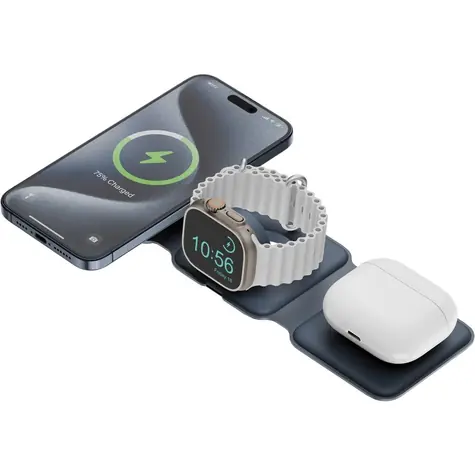 Energea GoMag Trio Plus skládací bezdrátová nabíječka modrá / pro iPhone & Apple Watch & AirPods / 15W