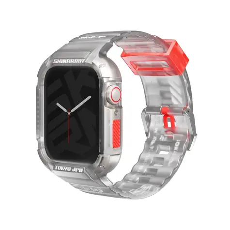 SKINARMA silikonový řemínek a ochranné pouzdro pro Apple Watch 45/44 mm čirá