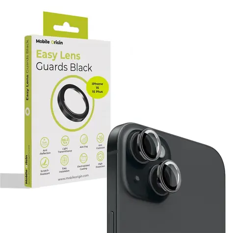 Mobile Origin Easy Lens guards ochranné sklo na objektiv pro Apple iPhone 15/15 Plus černá