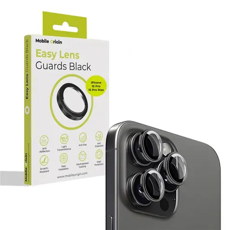 Mobile Origin Easy Lens guards ochranné sklo na objektiv pro Apple iPhone 15 Pro/15 Pro Max černá