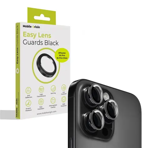 Mobile Origin Easy Lens guards ochranné sklo na objektiv pro Apple iPhone 16 Pro/16 Pro Max černá