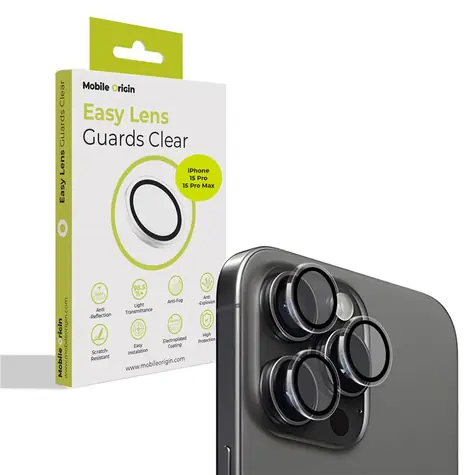 Mobile Origin Easy Lens guards ochranné sklo na objektiv pro Apple iPhone 15 Pro/15 Pro Max čirá