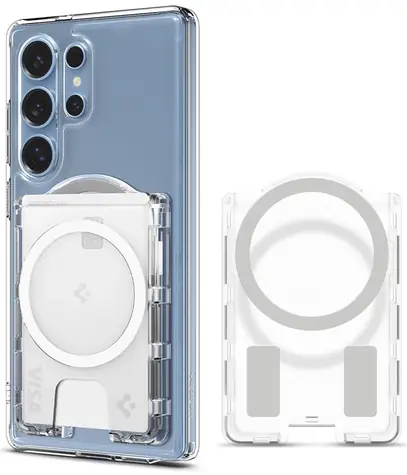Spigen Ultra Hybrid Wallet MagSafe+ peněženka pro Samsung Galaxy S25 Series čirá