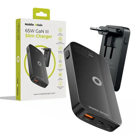 Mobile Origin 65W GaN III Slim Charger dual USB-C/Single USB-A černá / kompaktní nabíječka / 65W