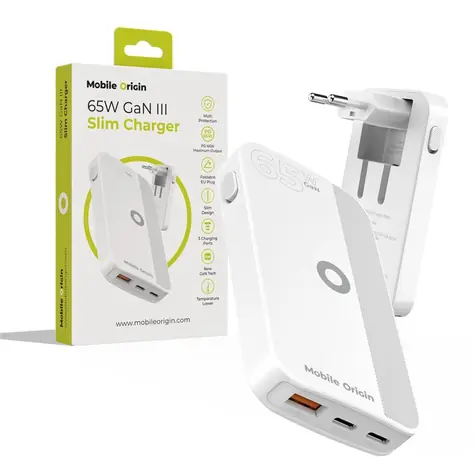 Mobile Origin 65W GaN III Slim Charger dual USB-C/Single USB-A bílá / kompaktní nabíječka / 65W