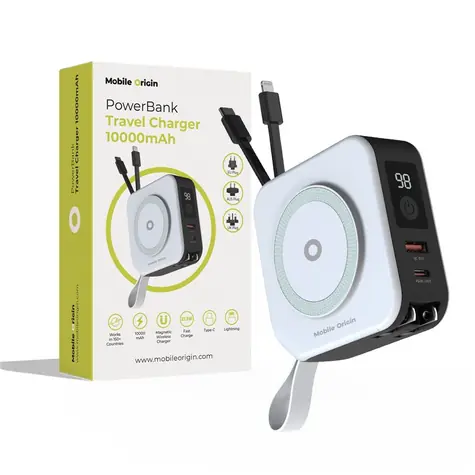 Mobile Origin Powerbank 10 000mAh and Travel Charger bílá /  22.5 W / wireless / Lightning & USB-C / USB-A a USB-C
