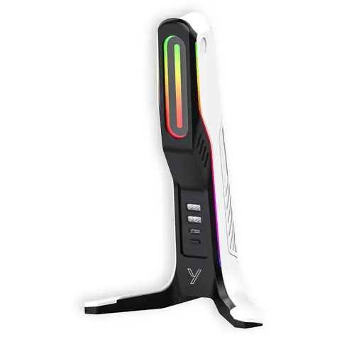 YENKEE YHB 3001 SENTINEL bílá / Stojan na sluchátka + USB Hub / 2x USB-A / 1x USB-C / podsvícení