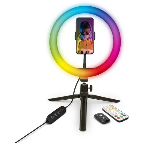 YENKEE YSM 710 LED Ring bílá / selfie stojan na mobil / LED ring / 29 barev / 800lm / 8 úrovní jasu