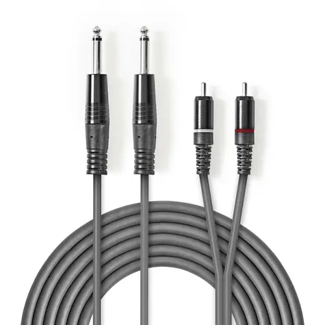 Nedis Stereo Audio kabel 2x jack 6.35 mm (M) - 2x RCA (M) 3.00 m tmavě šedá