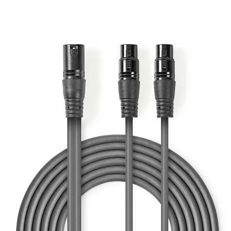 Nedis Vyvážený Audio kabel XLR 3pinový (M) - 2x XLR 3pinová (F) 1.50 m tmavě šedá
