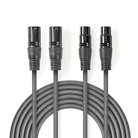Nedis Vyvážený Audio kabel 2x XLR 3pinový (M) - 2x XLR 3pinová (F) 3.00 m tmavě šedá 