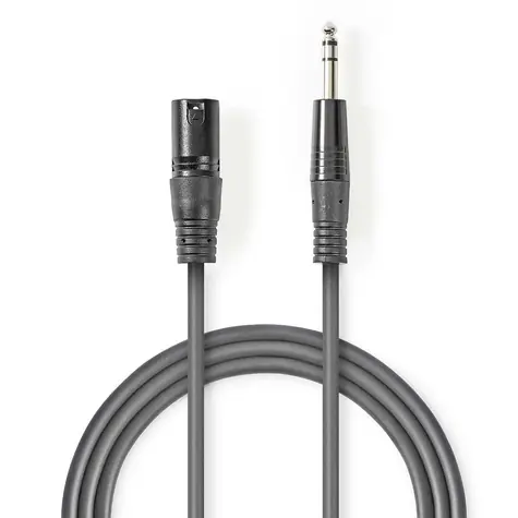 Nedis Vyvážený Audio kabel XLR 3pinový (M) - jack 6.35 mm (M) 1.50 m tmavě šedá
