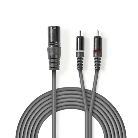 Nedis Vyvážený Audio kabel XLR 3pinový (M) - 2x RCA (M) 1.50 m tmavě šedá  