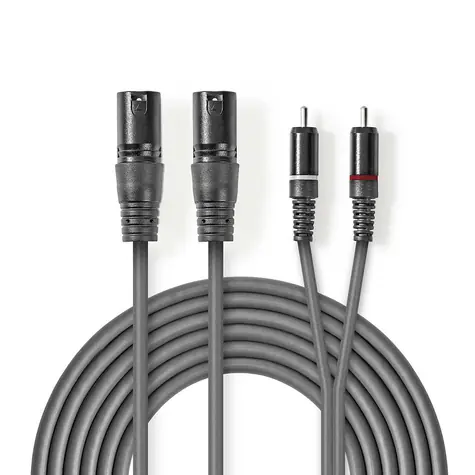 Nedis Vyvážený Audio kabel 2x XLR 3pinový (M) - 2x RCA (M) 1.50 m tmavě šedá
