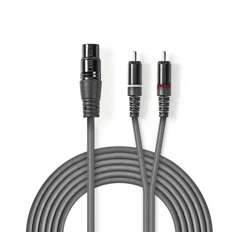 Nedis Vyvážený Audio kabel XLR 3kolíková (F) - 2x RCA (M) 1.50 m tmavě šedá 