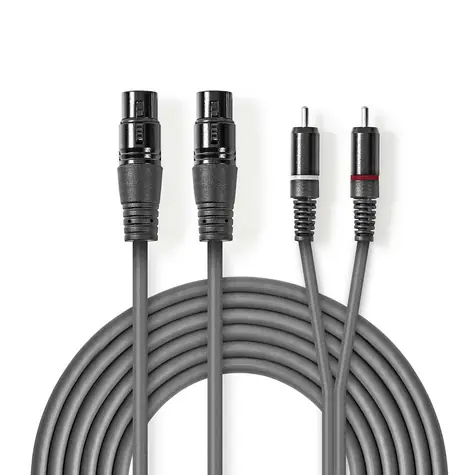 Nedis Vyvážený Audio kabel 2x XLR 3pinová (F) - 2x RCA (M) 1.50 m tmavě šedá