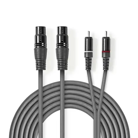 Nedis Vyvážený Audio kabel 2x XLR 3pinová (F) - 2x RCA (M) 3.00 m tmavě šedá