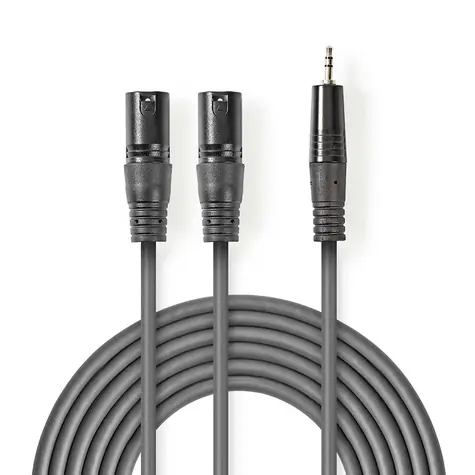 Nedis Vyvážený Audio kabel 2x XLR 3pinový (F) - jack 3.5 mm (M) 1.50 m tmavě šedá