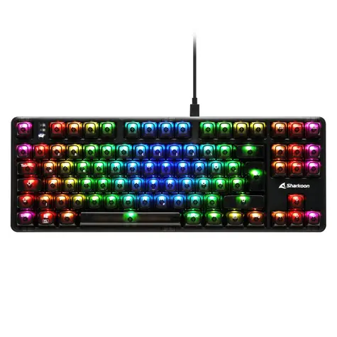 Sharkoon Crystal Shark černá / herní bezdrátová klávesnice / mechanická / 2.4GHz / USB-C / 1.8m / DE Layout