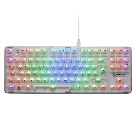 Sharkoon Crystal Shark bílá / herní bezdrátová klávesnice / mechanická / 2.4GHz / USB-C / 1.8m / DE Layout