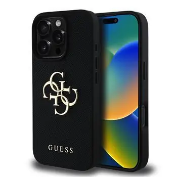 Guess PU Grained 4G Metal Logo Zadní Kryt pro iPhone 16 Pro Black