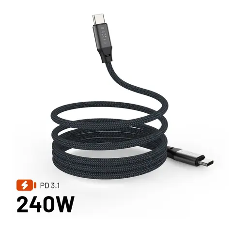 FIXED Dlouhý magnetický nabíjecí a datový opletený kabel s konektory USB-C/USB-C a podporou PD 2m USB 2.0 240W šedý