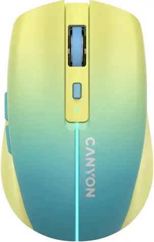 CANYON CNS-CMSW44UA žlutomodrá / optická bezdrátová myš / 800/1200/1600 dpi / 8 tlačítek / BT+2.4GHz / 500mAh 