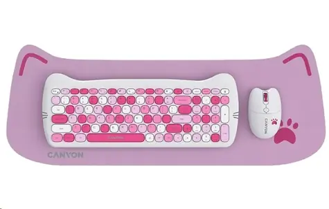 CANYON Kitty edice HSET-W6 růžová / bezdrátový SET CS klávesnice + optická myš + ochranné pouzdro + podložka