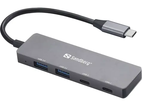 Sandberg USB-C HUB stříbrná / porty 2xUSB-A & 2xUSB-C