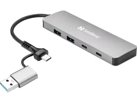 Sandberg rozbočovač stříbrná / USB-C/A na 2 x USB-A & 2 x USB-C 