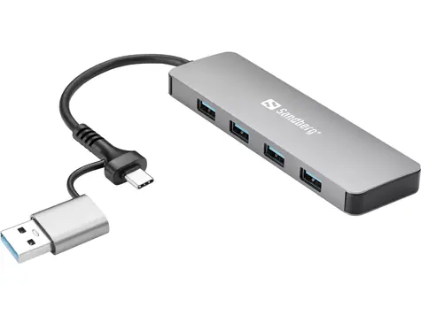 Sandberg rozbočovač stříbrná / USB-C/A na 4 x USB 3.0 