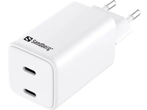 Sandberg nabíjecí adaptér bílá / 2x USB-C PD 65W 