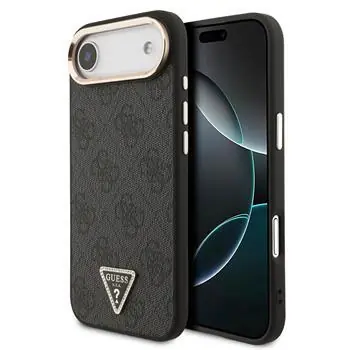 Guess PU Leather 4G Triangle Logo Gold Frame MagSafe Zadní Kryt pro iPhone 17 Air Black